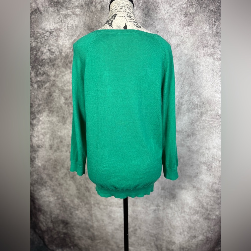 LOFT Vibrant Green Cotton w/Lace Overlay Knit Top Size L - Picture 5 of 9